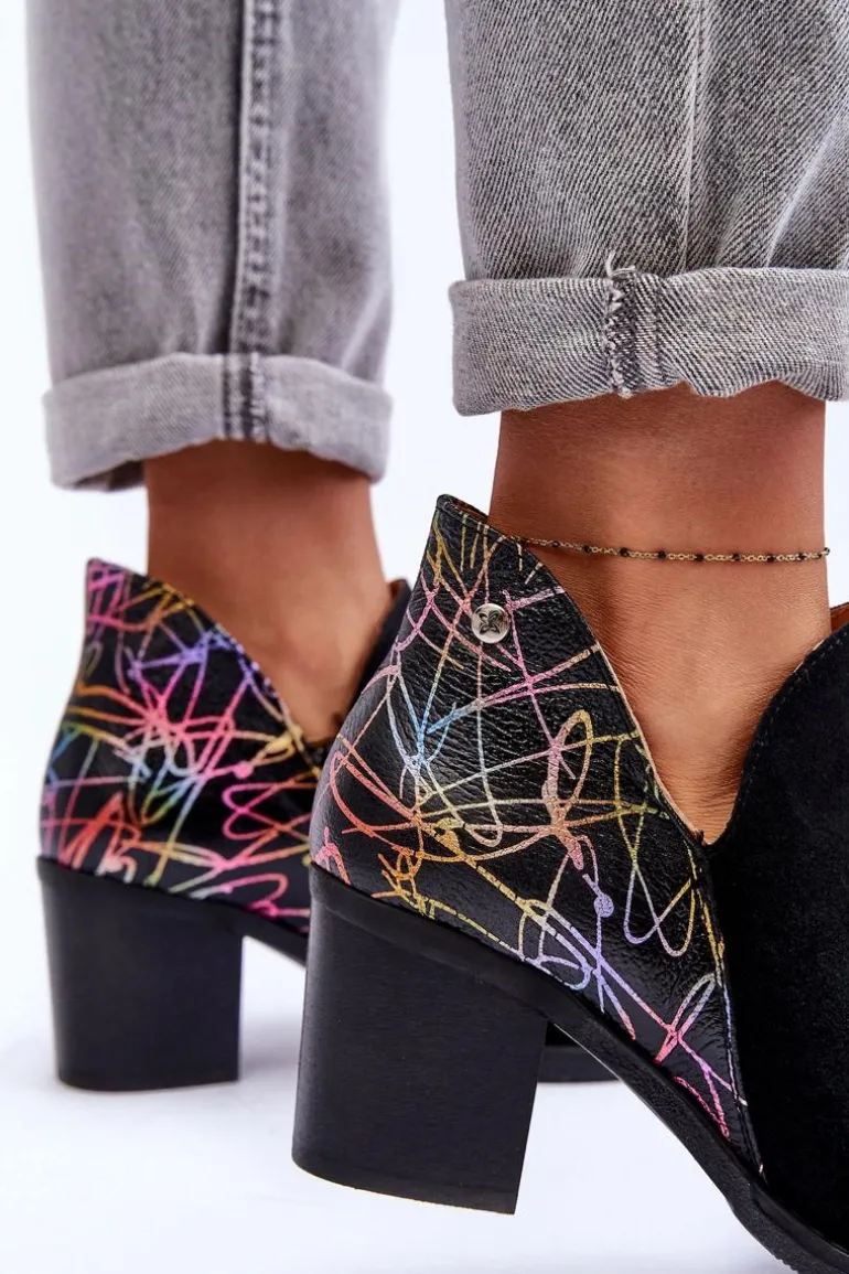 Damskie Skórzane Botki Na Słupku Maciejka 04492-99 Czarne