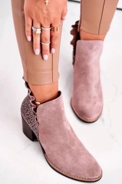 Damskie Skórzane Botki Na Słupku Maciejka Beżowe 04833-04