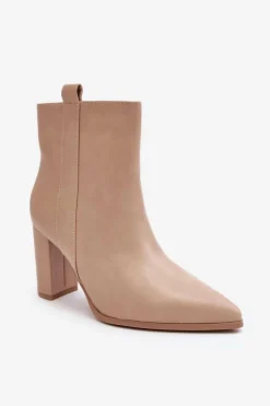 Damskie Skórzane Botki Na Słupku Beżowe Vevine