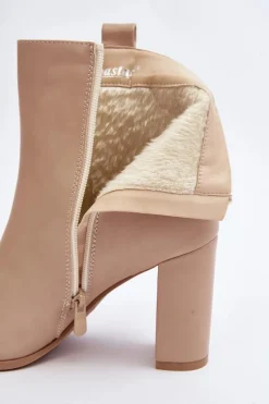 Damskie Skórzane Botki Na Słupku Beżowe Vevine