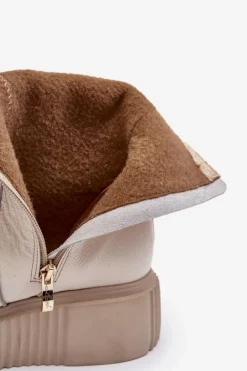 Damskie Skórzane Botki Na Platformie Jasnobeżowe Lemar Jenefer