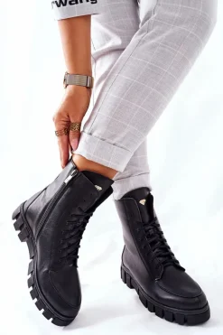 Damskie Skórzane Botki Nicole 2673 Czarne