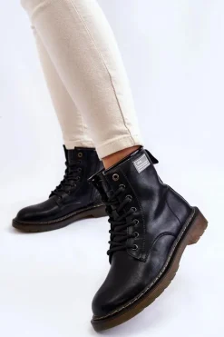 Damskie Skórzane Botki Ocieplane GOE II2N4053 Czarne