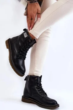 Damskie Skórzane Botki Ocieplane GOE II2N4053 Czarne