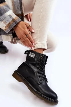 Damskie Skórzane Botki Ocieplane GOE II2N4053 Czarne