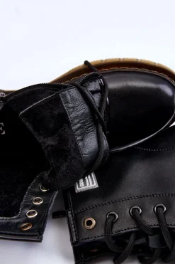 Damskie Skórzane Botki Ocieplane GOE II2N4053 Czarne