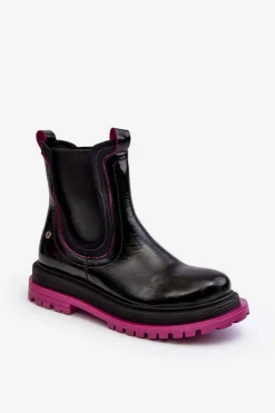 Damskie Skórzane Botki Sztyblety Maciejka 06199 Czarne