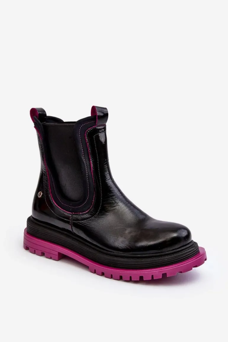 Damskie Skórzane Botki Sztyblety Maciejka 06199 Czarne