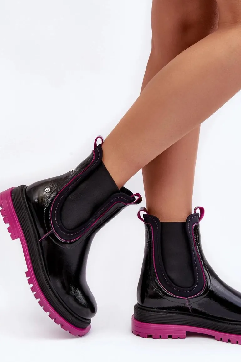 Damskie Skórzane Botki Sztyblety Maciejka 06199 Czarne