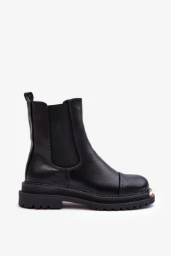 Damskie Skórzane Botki Sztyblety Czarne Nialee