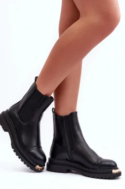 Damskie Skórzane Botki Sztyblety Czarne Nialee