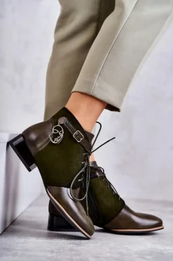 Damskie Skórzane Botki Trzewiki Maciejka 5743A-09 Zielone