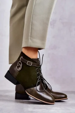 Damskie Skórzane Botki Trzewiki Maciejka 5743A-09 Zielone