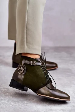 Damskie Skórzane Botki Trzewiki Maciejka 5743A-09 Zielone