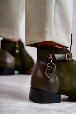 Damskie Skórzane Botki Trzewiki Maciejka 5743A-09 Zielone