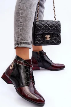 Damskie Skórzane Botki Trzewiki Maciejka 5743A-23 Bordowe