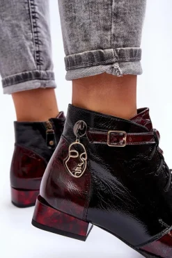 Damskie Skórzane Botki Trzewiki Maciejka 5743A-23 Bordowe