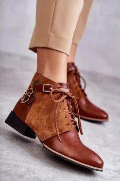 Damskie Skórzane Botki Trzewiki Maciejka 5743A-29 Brązowe