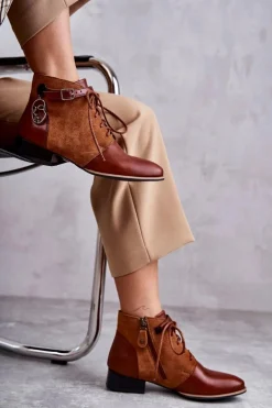 Damskie Skórzane Botki Trzewiki Maciejka 5743A-29 Brązowe