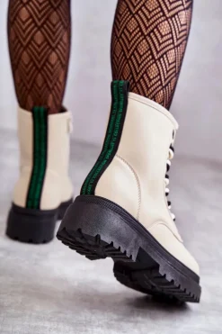 Damskie Skórzane Botki Workery Jasnobeżowe Denila