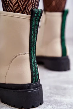 Damskie Skórzane Botki Workery Jasnobeżowe Denila