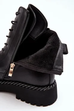 Damskie Skórzane Botki Workery Z Ozdobą Czarne S.Barski MR870-68