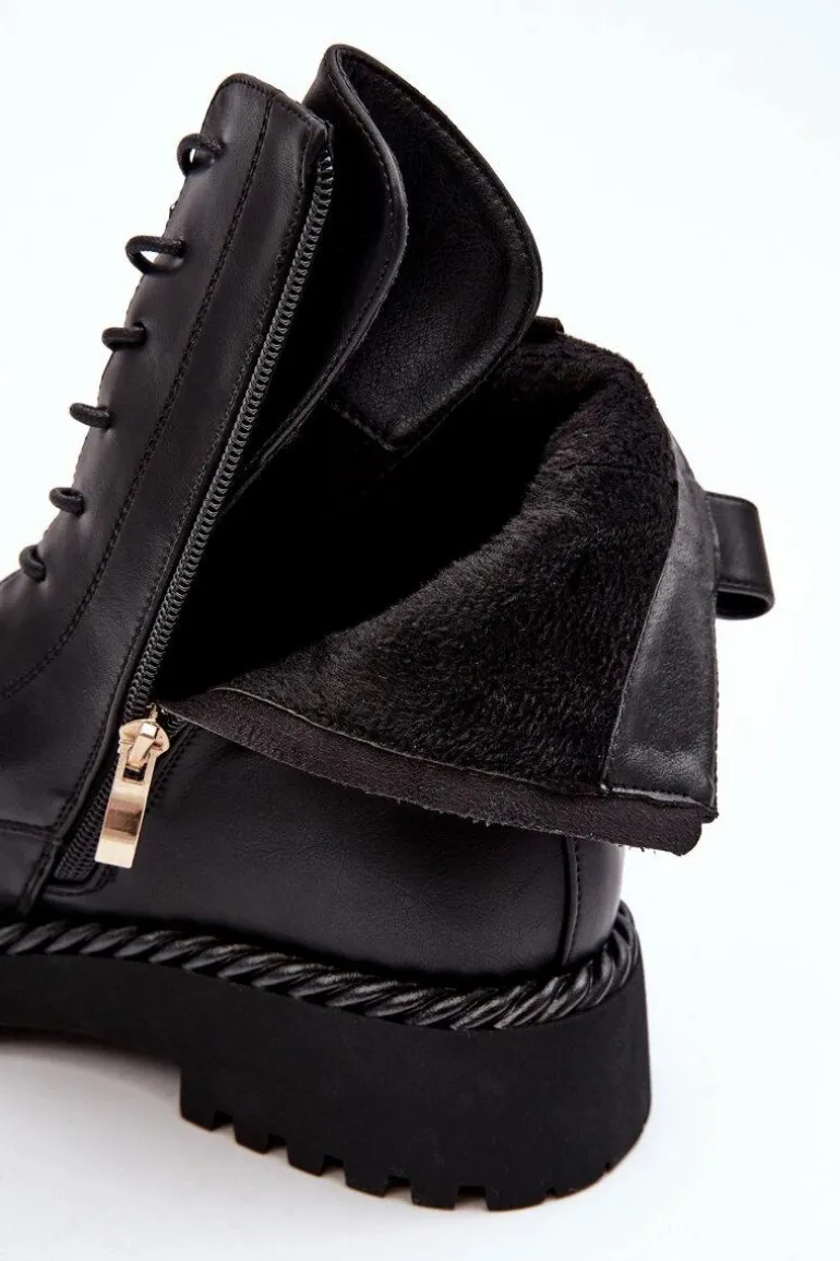 Damskie Skórzane Botki Workery Z Ozdobą Czarne S.Barski MR870-68