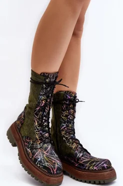 Damskie Skórzane Botki Workery Maciejka 06203-09 Multikolor