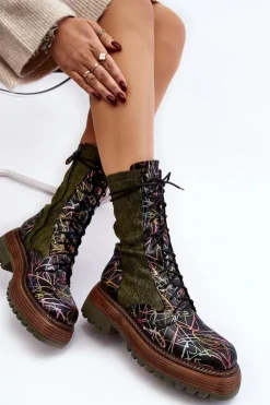 Damskie Skórzane Botki Workery Maciejka 06203-09 Multikolor