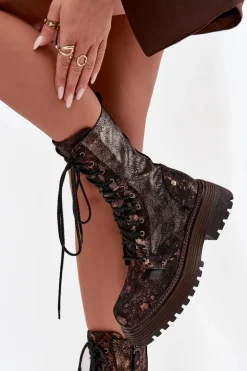 Damskie Skórzane Botki Workery Maciejka 06203-32 Brązowo-Złote