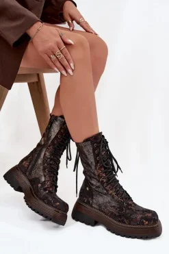 Damskie Skórzane Botki Workery Maciejka 06203-32 Brązowo-Złote