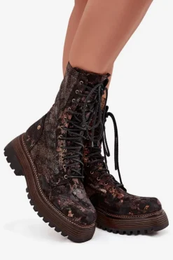 Damskie Skórzane Botki Workery Maciejka 06203-32 Brązowo-Złote