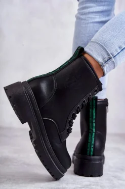 Damskie Skórzane Botki Workery Czarne Denila