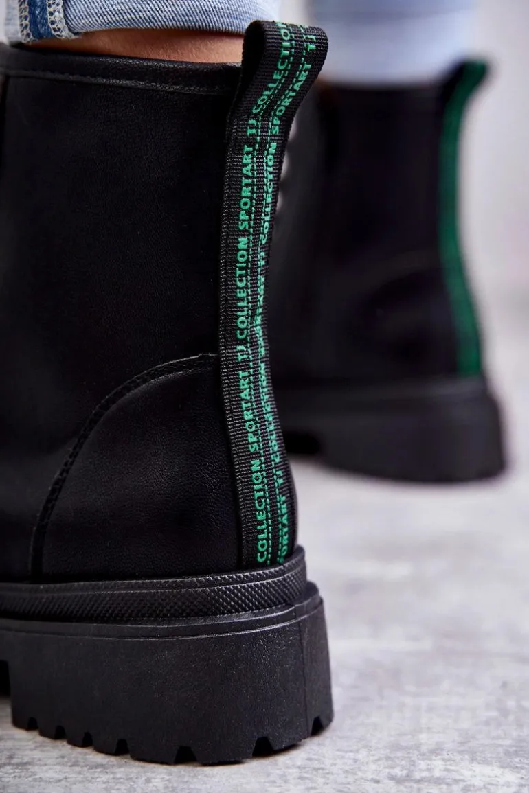 Damskie Skórzane Botki Workery Czarne Denila