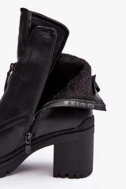 Damskie Skórzane Botki Z Dżetami Czarne Rosie