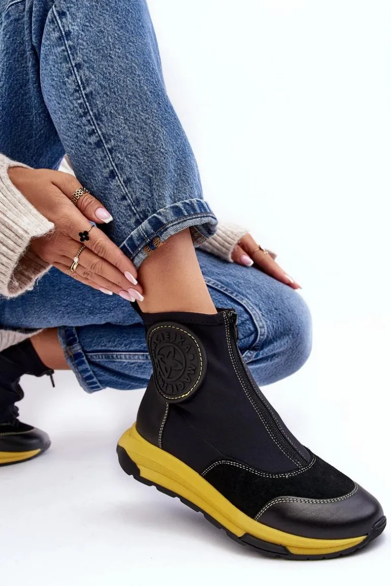 Damskie Skórzane Botki Z Suwakiem Maciejka 06297-01 Czarne