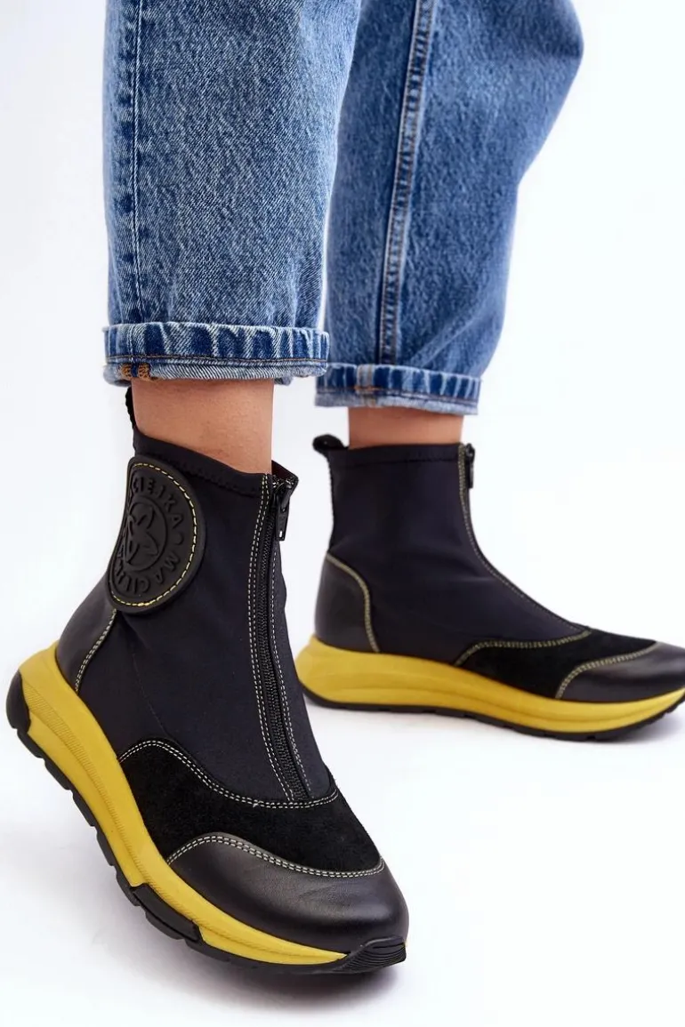 Damskie Skórzane Botki Z Suwakiem Maciejka 06297-01 Czarne