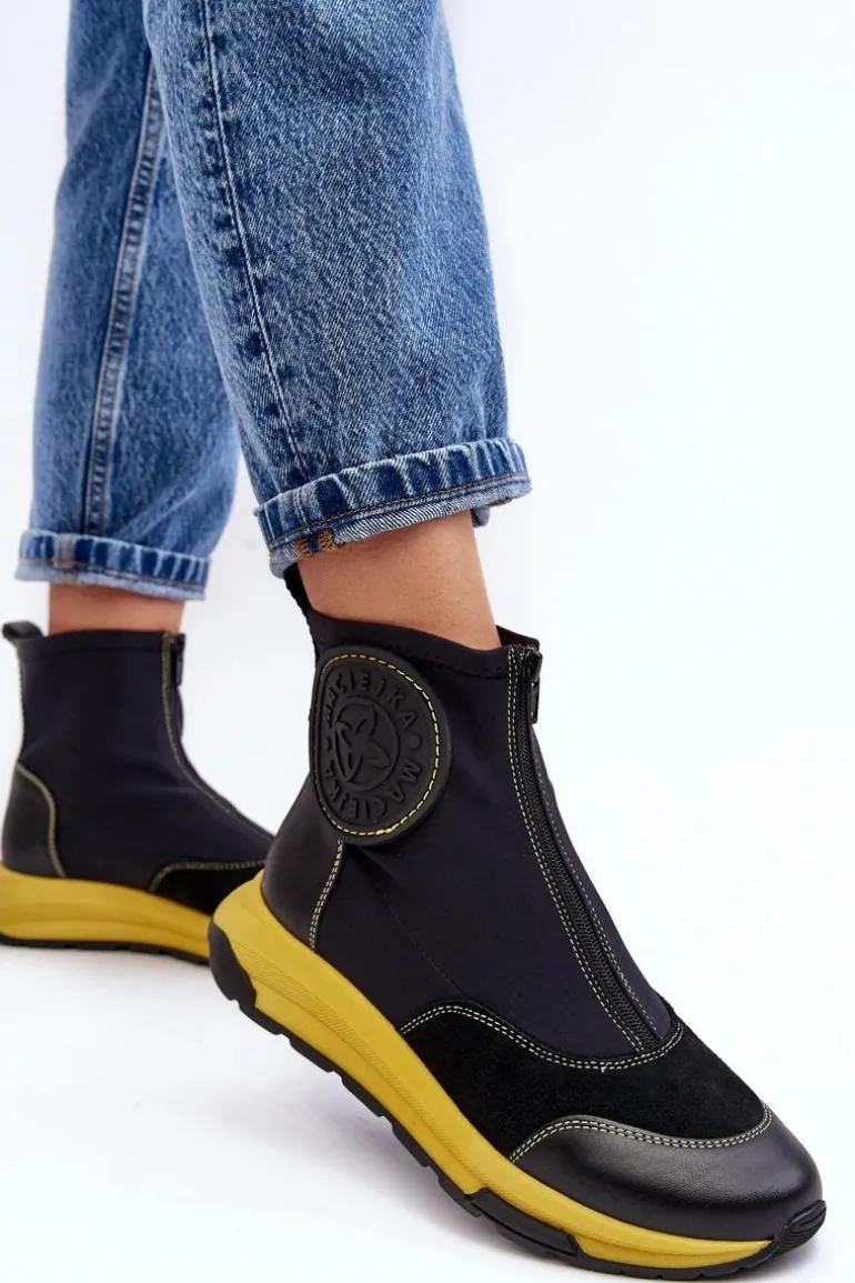 Damskie Skórzane Botki Z Suwakiem Maciejka 06297-01 Czarne