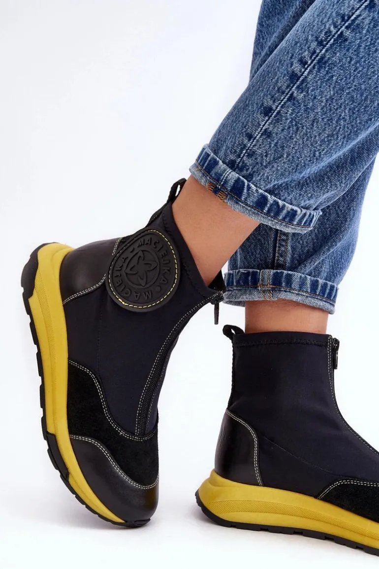 Damskie Skórzane Botki Z Suwakiem Maciejka 06297-01 Czarne