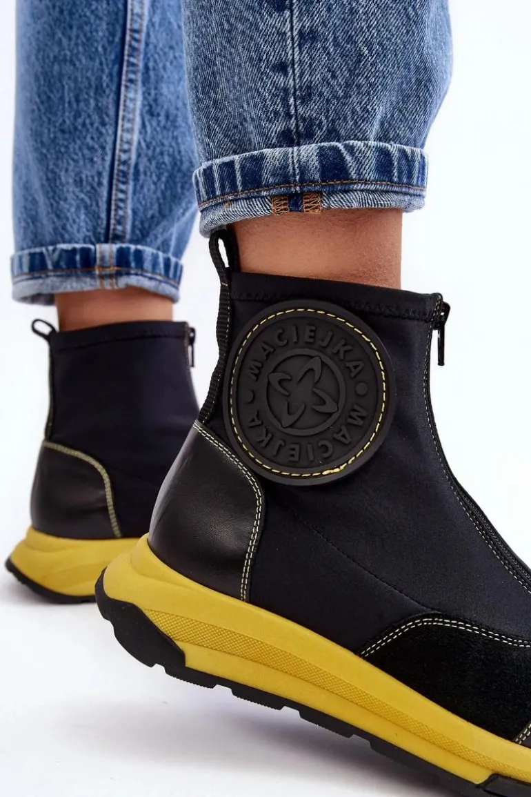 Damskie Skórzane Botki Z Suwakiem Maciejka 06297-01 Czarne