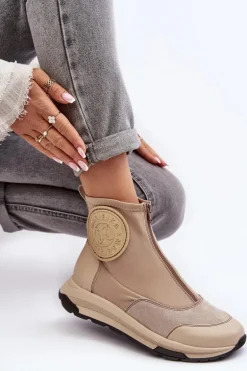 Damskie Skórzane Botki Z Suwakiem Maciejka 06297-22 Beżowe