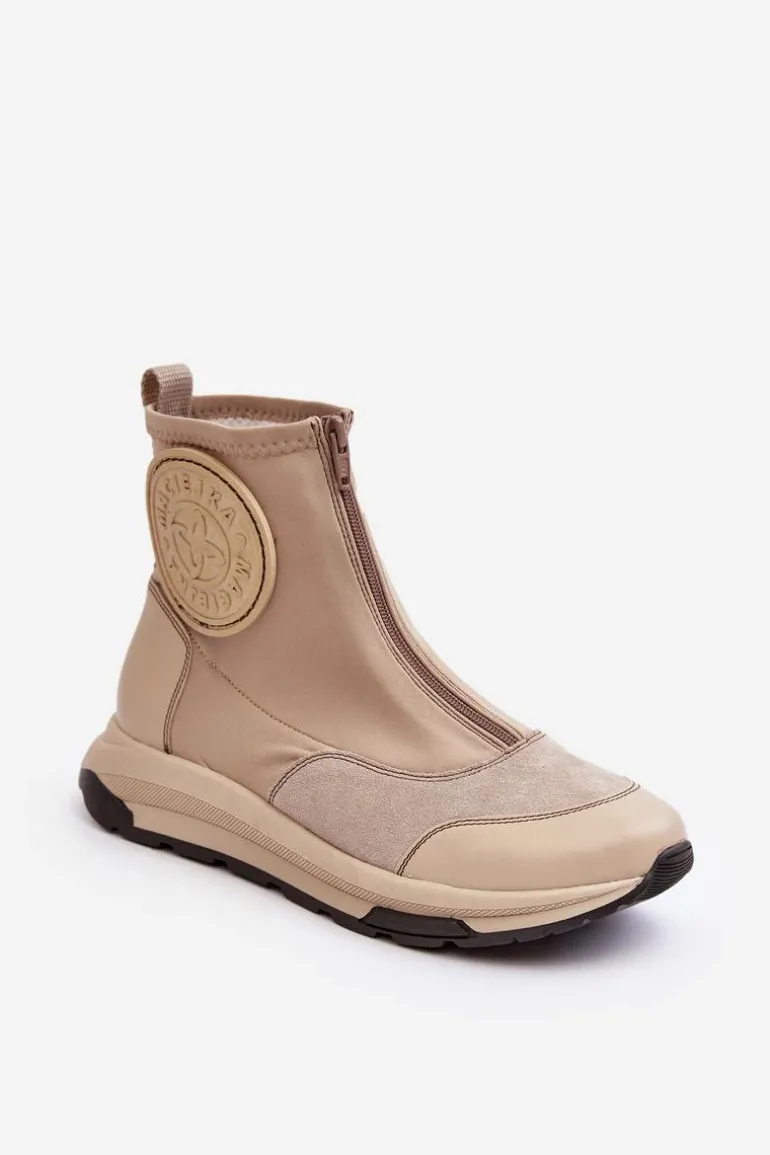 Damskie Skórzane Botki Z Suwakiem Maciejka 06297-22 Beżowe