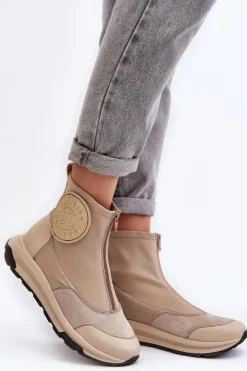 Damskie Skórzane Botki Z Suwakiem Maciejka 06297-22 Beżowe