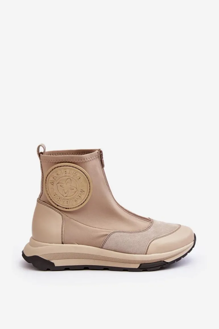 Damskie Skórzane Botki Z Suwakiem Maciejka 06297-22 Beżowe