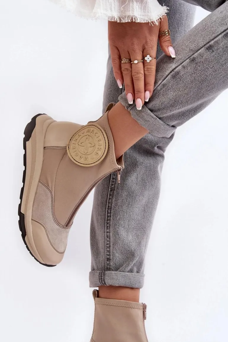 Damskie Skórzane Botki Z Suwakiem Maciejka 06297-22 Beżowe