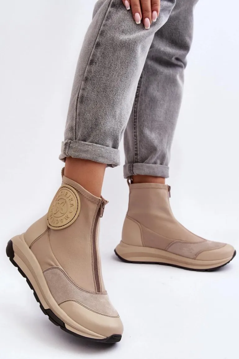 Damskie Skórzane Botki Z Suwakiem Maciejka 06297-22 Beżowe