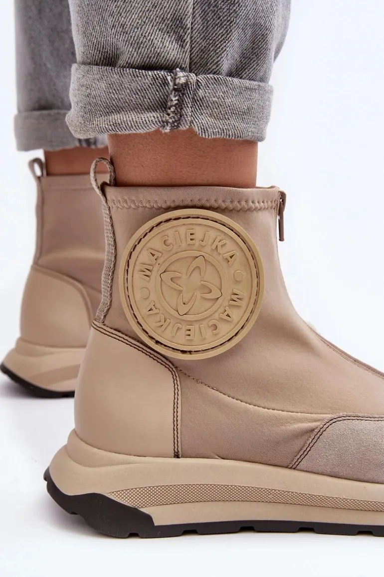 Damskie Skórzane Botki Z Suwakiem Maciejka 06297-22 Beżowe