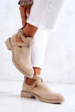 Damskie Skórzane Botki Z Wycięciem Jasnobeżowe Ramos