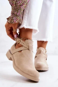 Damskie Skórzane Botki Z Wycięciem Jasnobeżowe Ramos