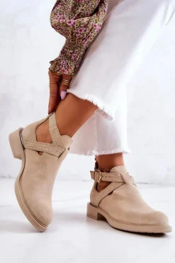 Damskie Skórzane Botki Z Wycięciem Jasnobeżowe Ramos